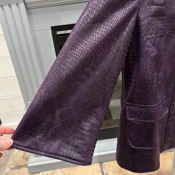 Susan Graver Style Purple Faux Snake Skin Leather Jacket - Picture 3 of 9